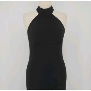 Byer California Black Halter Neck Midi Dress Made USA Size Large Open Back Tie